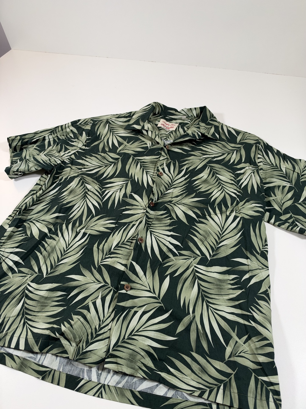 Trader Joe's X Hilo Hattie Shirt Mens 2XL Green Palm Hawaiian Button Up USA